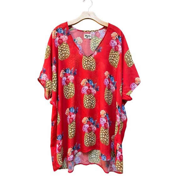 Show Me Your Mumu Peta Tunic in Pineapple Print Sheer Red Swim Cover - Picture 1 of 5